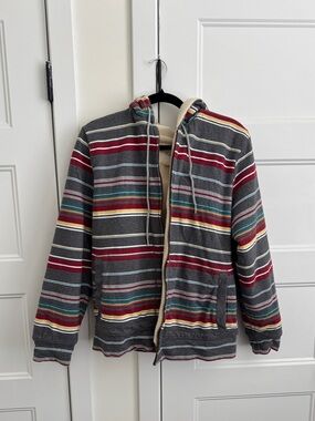Urban Outfitters Koto Fleece Lined Striped Unisex Zip Up Hoodie